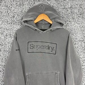 Superdry Hoodie Mens Large Gray Sweatshirt Heavyweight Pullover Crew Adult L